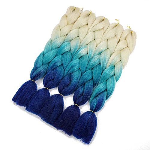 Crochet Braids Ombre Jumbo Braiding Hair Extensions Synthetic Yaki Straight 5 Pieces 2 Tone (Blonde Lingt Dark Blue)
