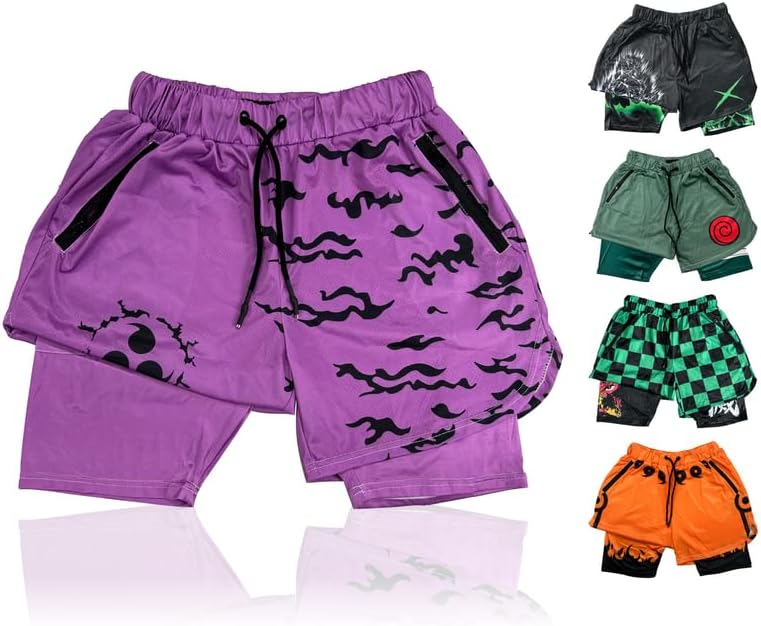 CROWN Anime Shorts - Breathable Mesh Stretch Compression Gym Short with Pockets and Towel Holder