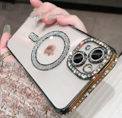 Image of Cute Compatible with iPhone 13 Diamond Glitter Case,Luxury Bling Rhinestone Soft Clear TPU Bumper Case,Compatible with MagSfe and Camera Lens Protection Cover for Women Girls (Gold)