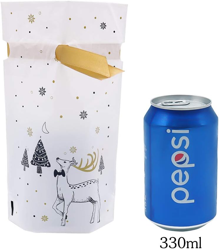 Get Discount Offer HRX Package 50pcs Plastic Treat Bags with Bows, Drawstring Gift Bags Candy Bags Party Favor Bags for Christmas Goodies Cookies (5.8x9.3x2.4 inch)