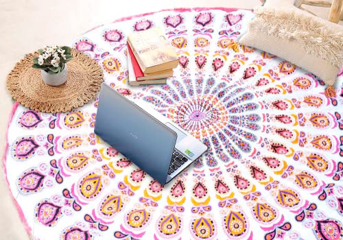AVA Collections Tapiz redondo de algodón con diseño de mandala, tapete grande para playa, yoga, meditación, picnic, decoración de pared, 182 cm (N)