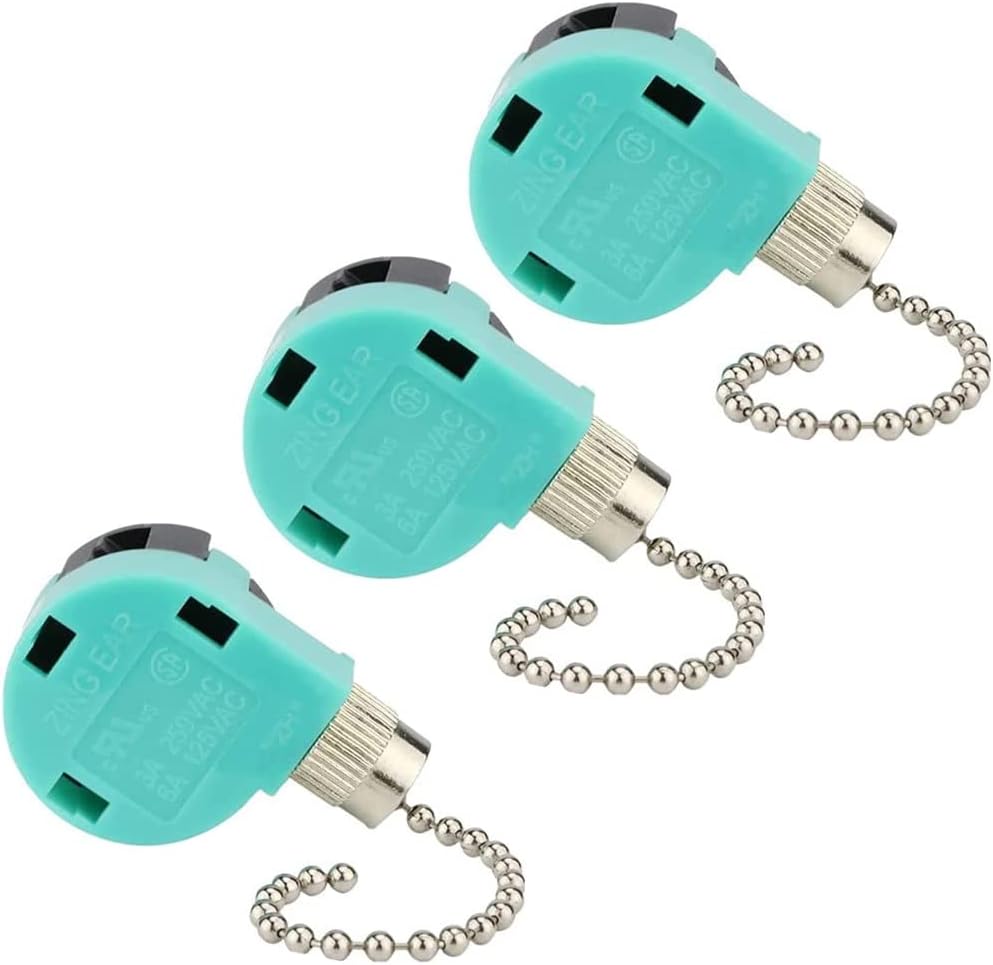 Ceiling Fan Switch 3 Speed 4 Wire Zing Ear ZE-268S6 Pull Chain Switch Control Replacement 3 Speed Control Switch Ceiling Fans, Wall Lamps, Cabinet Light, Brass 3PCS