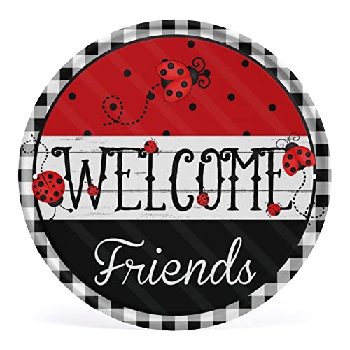 Rustic Wall Plaque Round Metal Tin Sign Spring Sign Spring Lady Bug Welcome Wreath Metal Sign Pub Club Cafe Bar Home Wall Art Decoration Man Cave Tin Vintage Decoration 12X12Inch #TOP28