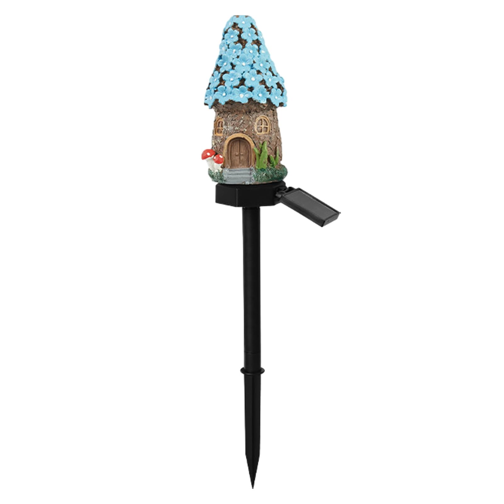 FrolicFit Solar Garden Ornaments Lights, Mushroom Solar Lights, Mushroom House Statue, Fairy Cottage Garden Stake, Waterproof Outdoor Landscape for Yard Patio Lawn Pathway Blue