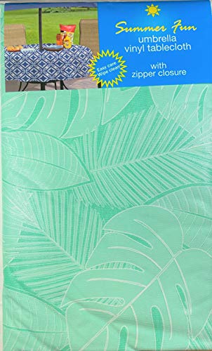 Generic Two Tone Tropical Palm Leaves Vinyl Umbrella Tablecloths With Hole And Zipper Assorted Sizes Aquamarine (52 X 70 Oblong), Aquamariene #TOP1