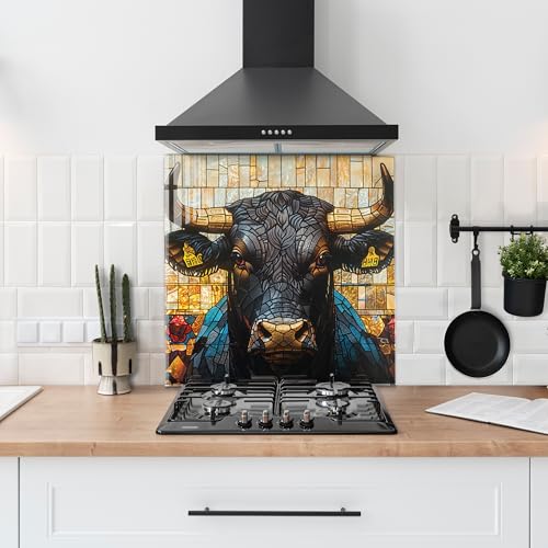 Protector para estufa de vidrio templado con diseño de vitral de toro, decoración artística para cocina miniatura 6