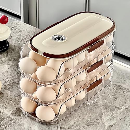 Dispensador de huevos enrollable por gravedad con soporte de 3 capas para cocina 4