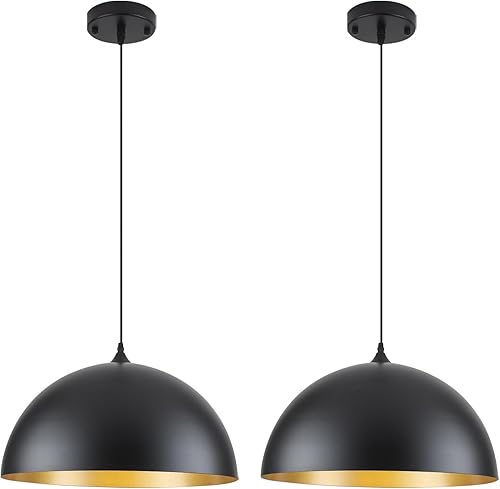 Miniatura 13 de Iluminación colgante de granja para isla de cocina, lámparas colgantes de cúpula negra y dorada, lámpara de techo colgante industrial para comedor,