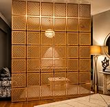 Woodtuct Teak Hanging Room Divider Panels – Geometric Wooden Privacy Screen, Decorative Laser Cut Partition, Modular Suspended Ceiling Divider, 12 Panel Set