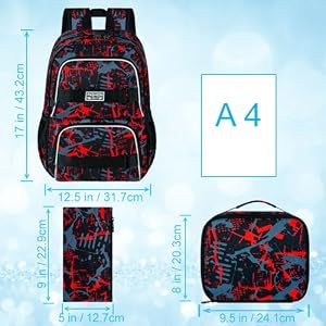3Pcs Backpack for Girls Boys 17 Inch School Bookbag with Lunch Box Durable Laptop Backpacks Set for Teens College