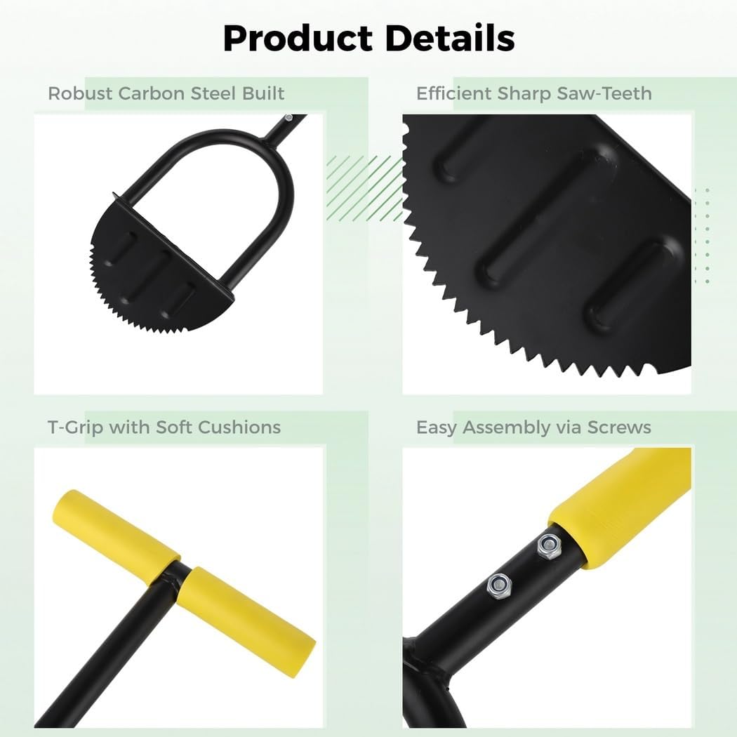 Long Handle Manual Lawn Edger with Half-Moon Saw Tooth Blade, Carbon Steel Step Design & Latex Gloves, Edge Borders for Gardens Walkways Beds