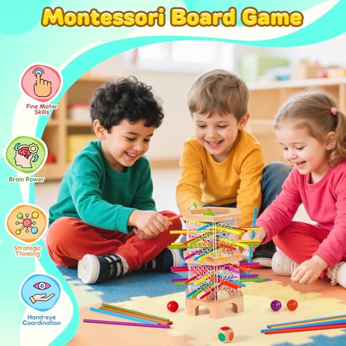 Juego de mesa Montessori de madera con 42 palitos coloridos miniatura 2