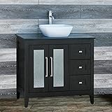 Solid Wood 36' Bathroom Vanity Cabinet Black Granite Top Vessel Sink TR6