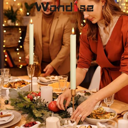 Image of Wondise Ivory Flameless Taper Candles with Timer, 6 Pack Battery Operated LED Flickering 3D Flame Real Wax Candle, Halloween Christmas Thanksgiving Fireplace Decorations