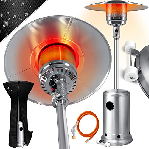 KESSER® Heizstrahler Gas Heizpilz für Terrasse Terrassenheizer 14kW Gasheizstrahler Wärmestrahler Heizgerät mit Kippschutz und Abschaltautomatik - mit Gasschlauch und Druckminderer inkl. Schutzhülle