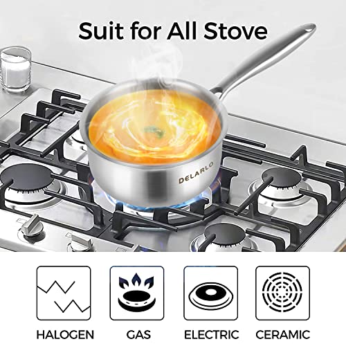 DELARLO Whole body Tri-Ply Stainless Steel induction Cooking Small Saucepan With Lid,Heavy Bottom milk pan,Dishwasher Safe & Oven Safe(1.5 Quart) - Thumbnail 3