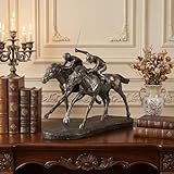 Ferricult Estatua de Caballo de Bronce, 2 Jinetes, Escultura de Caballo de Carreras, decoración Ecuestre de Resina para el hogar y la Oficina (12x10x5 Pulgadas), decoración