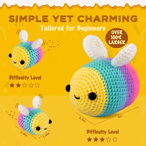 Image of Crochetta Crochet Kit for Beginners, Beginner Crochet Starter Kit w Step-by-Step Video Tutorials, Learn to Crochet Kits for Adults Women Men, DIY Knitting Supplies (Yellow bee)