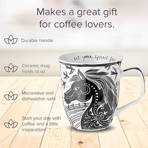 image for Karma Gifts 16 oz Black and White Boho Mug Horse - Cute Coffee and Tea