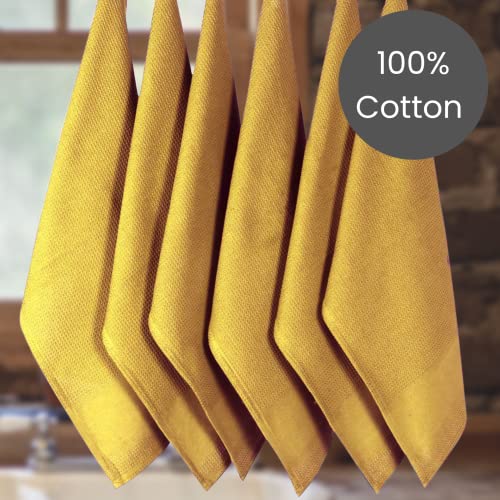 Linen Hub 12 Pack Kitchen Dish Towels 100% Cotton 16X26 Absorbent Durable Washable, Tea Towels, Dish Cloths, Bar Towels, Cleaning Towels, Kitchen Towels With Hanging Loop, Mustard Yellow #TOP2