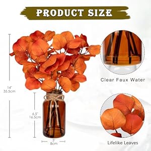 Briful Artificial Eucalyptus Stems in Amber Glass Vase with Faux Water, 14" Fake Fall Plant Autumn Eucalyptus Leaves for Home Farmhouse Wedding Centerpiece Bathroom Décor Briful Artificial Eucalyptus Stems in Amber Glass Vase with Faux Water 14 Fake Fall Plant Autumn Eucalyptus Leaves for Home Farmhouse Wedding Centerpiece Bathroom Decor