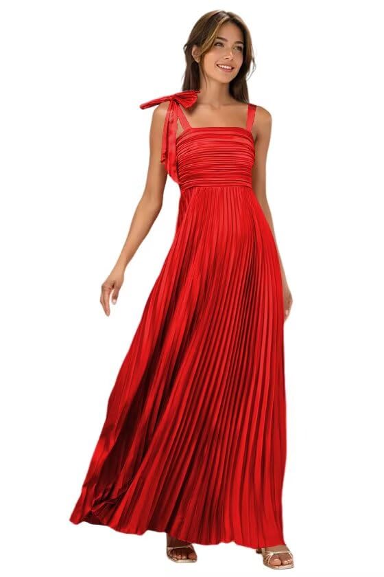 Square Neck Satin Bridesmaid Dress Long for Women Pleated Empire Waist Corset Formal Dresses DI241