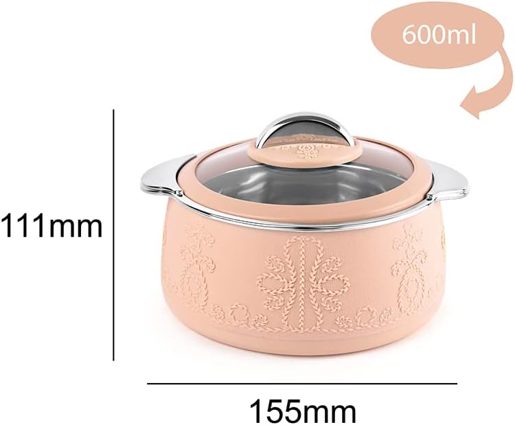 CELLO Royale Combo of 3 Casseroles with Insulated Stainless Steel and Glass Lid, Capacity - 600+1100+1600ml, Beige