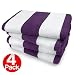 KAUFMAN- PURPLE CABANA STRIPE, LARGE BEACH AND POOL TOWEL SET OF 4. 100% COTTON . MAXIMUM ABSORBENCY AND SOFTNESS
