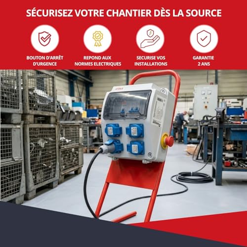 Coffret de chantier monophasé 16A NF 250V avec boîtier de distribution électrique 9 modules