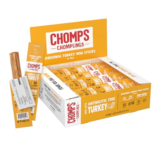 CHOMPS Snack Size Original Turkey Jerky Meat Snack Sticks, ABF Turkey