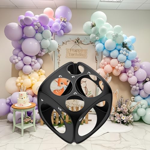 Image of 13 Sizes Balloon Sizer Cube Box (2-12 Inch), Collapsible Balloon Measurement Tool for Party Arch Decorations & Columns (Black)