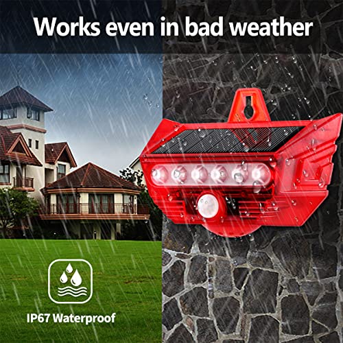 Solar Alarm Light With Motion Sensor 129Db Strobe Siren Alarm Light Outdoor Ip65 Waterproof Solar Siren Security Light With Remote Controller For Driveway , Home,Farm,Barn,Villa,Yard #TOP6