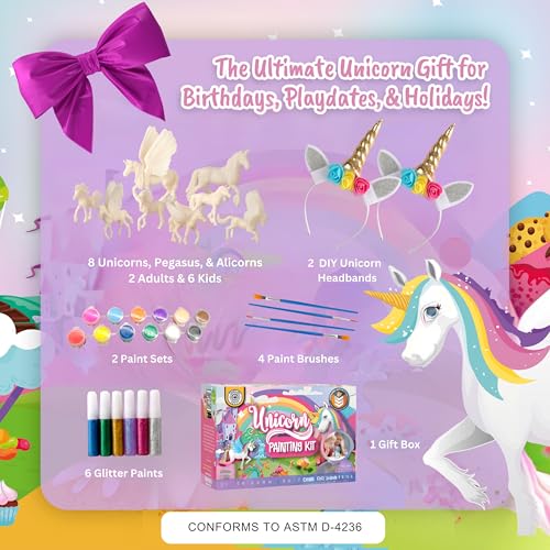 Image of Unicorn Painting Kit for Girls - STEM Certified Unicorn Craft for Girls Ages 4-6 & up- Paint Your Own Arts and Crafts Includes 2 DIY Headbands & 8 Kids Painting Crafts for Fun Screen-Free Play