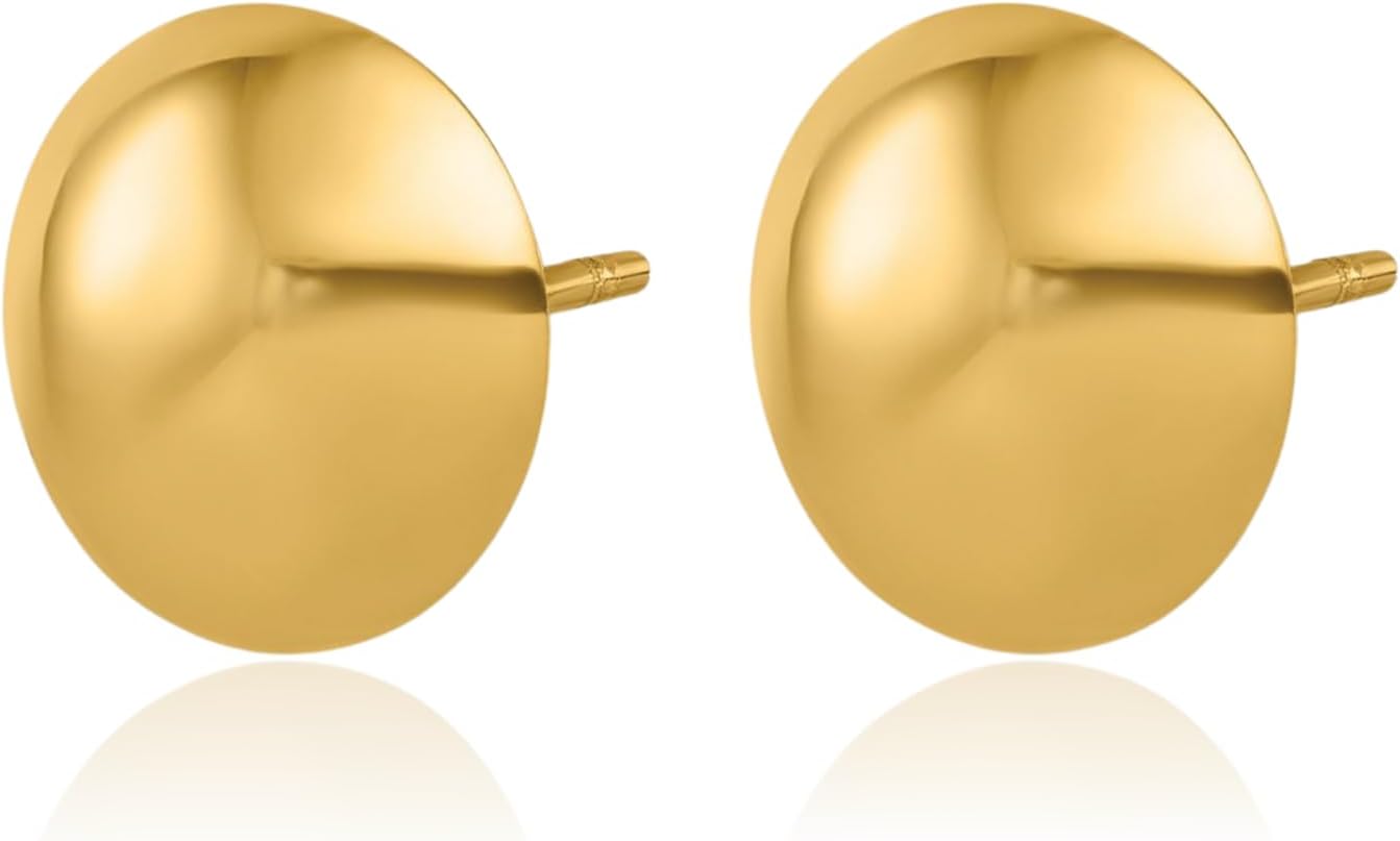 IceCarats 14K Solid Yellow Gold Large Button Stud Earrings 11.6mm 1/2 inch Friction Back For Her