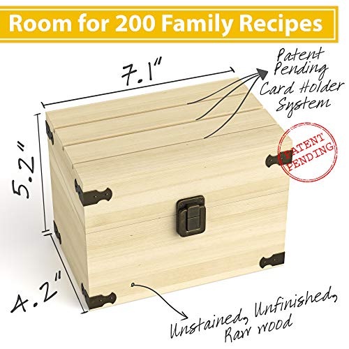 Zen Earth Inspired Rustic Kitchen Recipe Box - Handcrafted Pine Wood With Card Holder Grooves Holds 200+ 4"X 6" Recipe/Index Cards | 50 Garden Vegetable Recipe Cards & 1 Clear Card Protector #TOP6