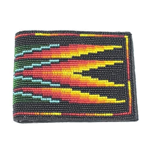 Handmade Beaded Mens Leather Wallet, Seed beads Native american Style Beaded Wallet, Modern and Stylist Wallet.(Black-red)