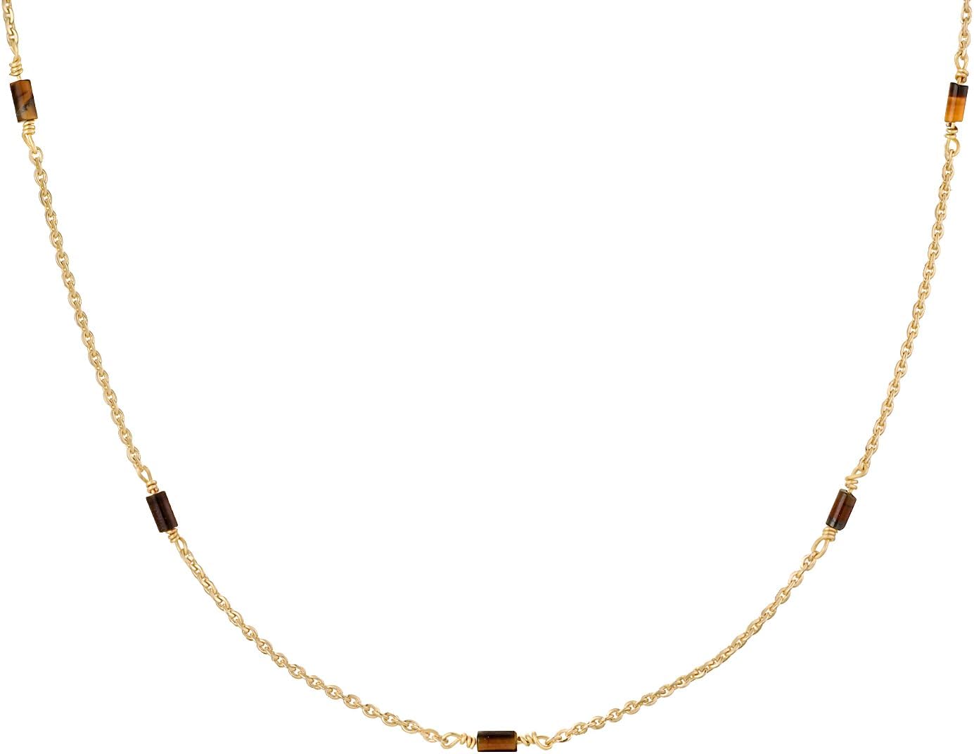 MYEARS Women Bead Choker Station Necklace Gold Gemstone 14K Simple Dainty Handmade Chain Everyday Boho Beach Jewelry