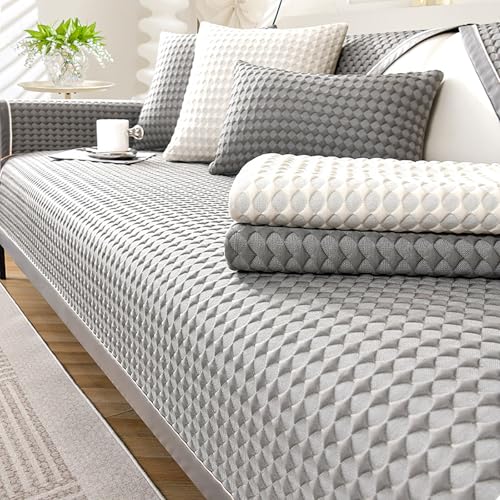 Funda de sofá de Punto refrescante, Cómodo Material de Seda Hielo, Manta para Asiento, Corredor de sofá, Antideslizante(Grey,70x210cm)