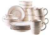 Dieses Frühstücksset besteht aus 6 Kaffeebechern (390 ml), 6 Müslischalen und 6 Dessert-Tellern in der Farbe Beige. Gerne wird es auch als modernes Kaffeeservice eingesetzt.