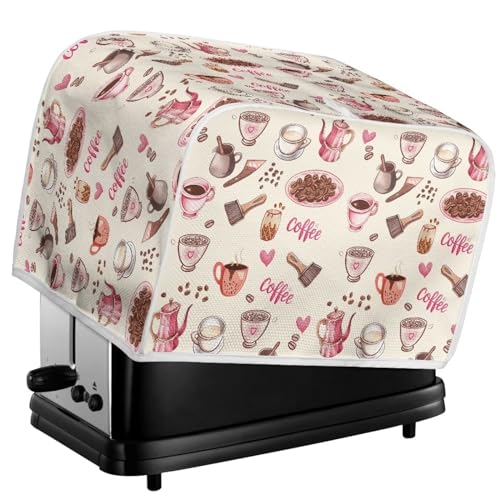 Image of Toaster Dust Cover 2 Slice, Microwave Toaster Oven Grill Cover Stain Resistant Dustproof Kitchen Small Appliance Cover with Top Handle for Kitchen, Coffee Pink Beige