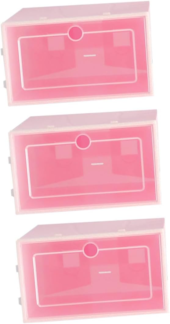 6PCS Transparent Stackable Shoe Container Boxes Large Pink Thickened Plastic Storage Bins Organizer for Closet Entryway Shelf with Front for Easy Shoe Visibility