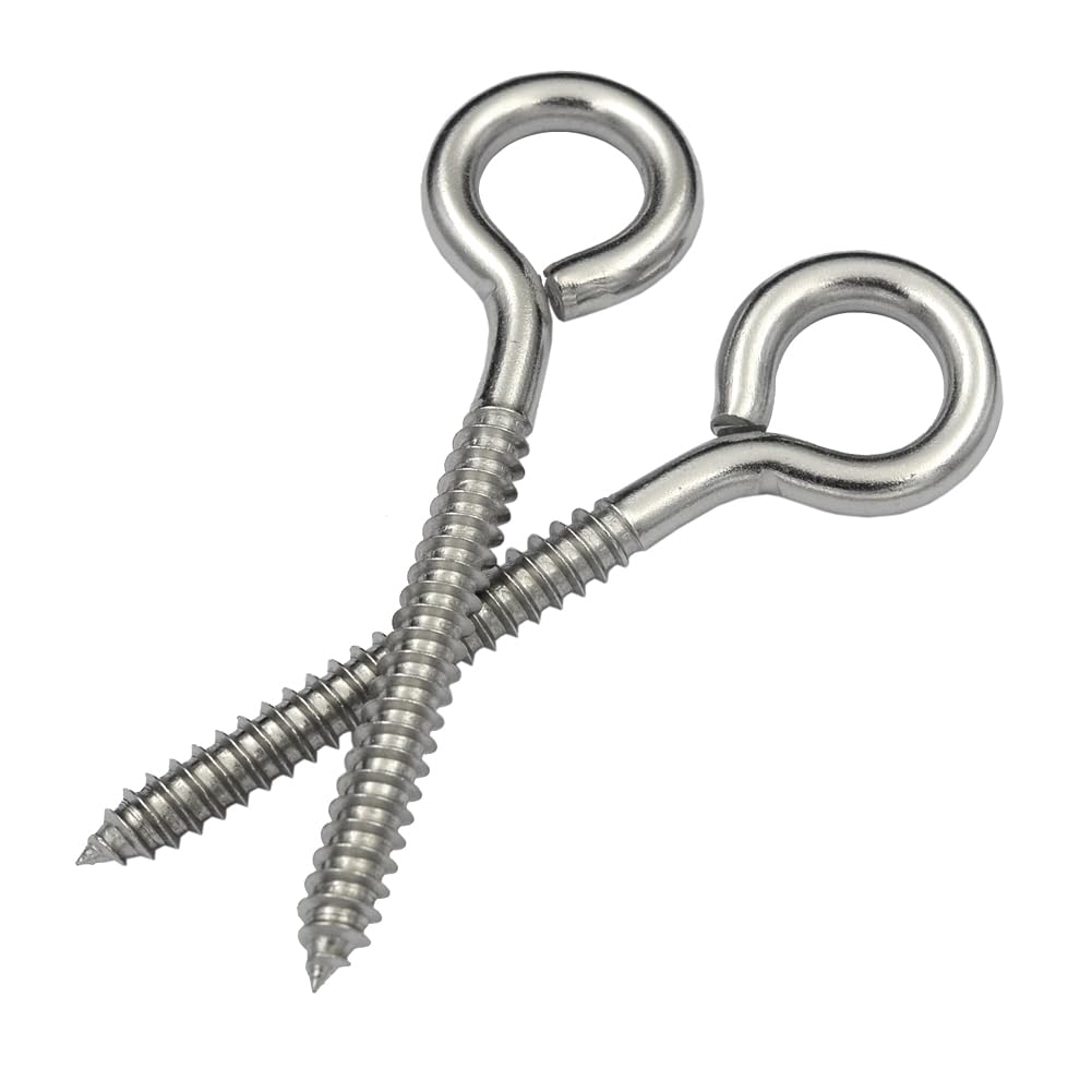 DGOL 4 Packs 4-1/2 Inches Long Large Size 304 18-8 Stainless Steel Self Taping Screw Eyes, Heavy Duty Screw-in Eye Hooks Bolt Loading 400 Lbs