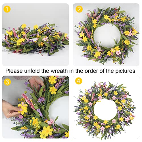 Xyxcmor 24" Spring Wreaths For Front Door Daisy And Lavender Wreath Colorful Floral Wreath For Indoors Wildflower Wreath For Front Door Home Wall Window Garden Farmhouse Decor #TOP2