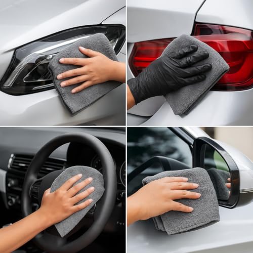 Image of Microfiber Cleaning Cloth, 350 GSM 40x40 cm | Ultra Soft Lint Free Scratch Free Towels for Car Bike Kitchen Glass Home Cleaning | Highly Absorbent Reusable Dusting Cloth | Pack of 4 | Grey