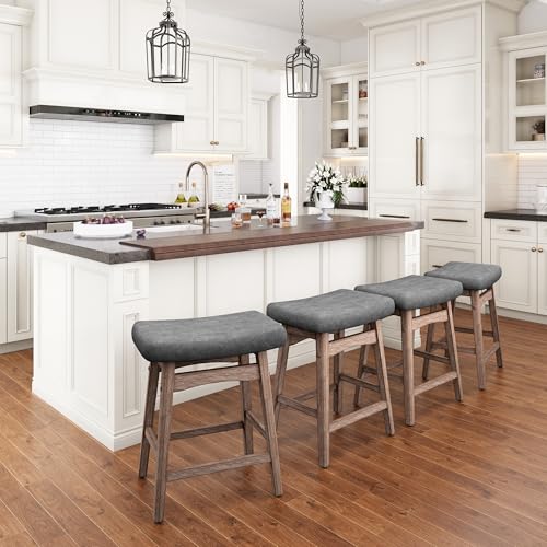 Image of PHI VILLA Counter Height Bar Stools Set of 3, Solid Wood Barstools