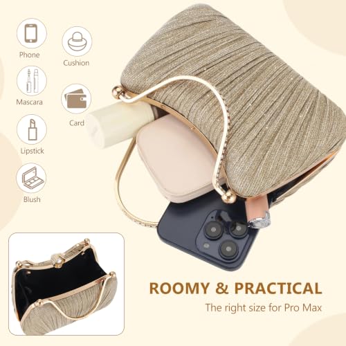 Image of Comeon Clutch Purses for Women Pleated Bling Sequin Evening Bag with Handle
