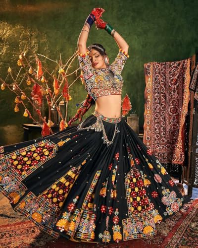 Women’s Navratri Lehenga Choli with Dupatta-Digital Printed Multi-Color Traditional Outfit for Wedding&Festival-V143