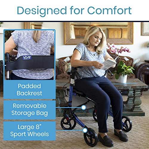 Vive Mobility Rollator Walker With Seat- Folding 4 Wheel Medical Rolling Walker With Bag - Mobility Aid For Adult, Senior, Elderly & Handicap - Aluminum Transport Chair - 2