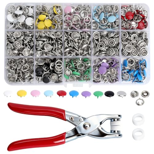 Druckknöpfe Ohne Nähen 200 Stück Set – Bunte Metall Druckknöpfe Mit Zange, Robuste Druckknöpfe Metall Für Jacken, Jersey, Taschen Und DIY Handarbeiten