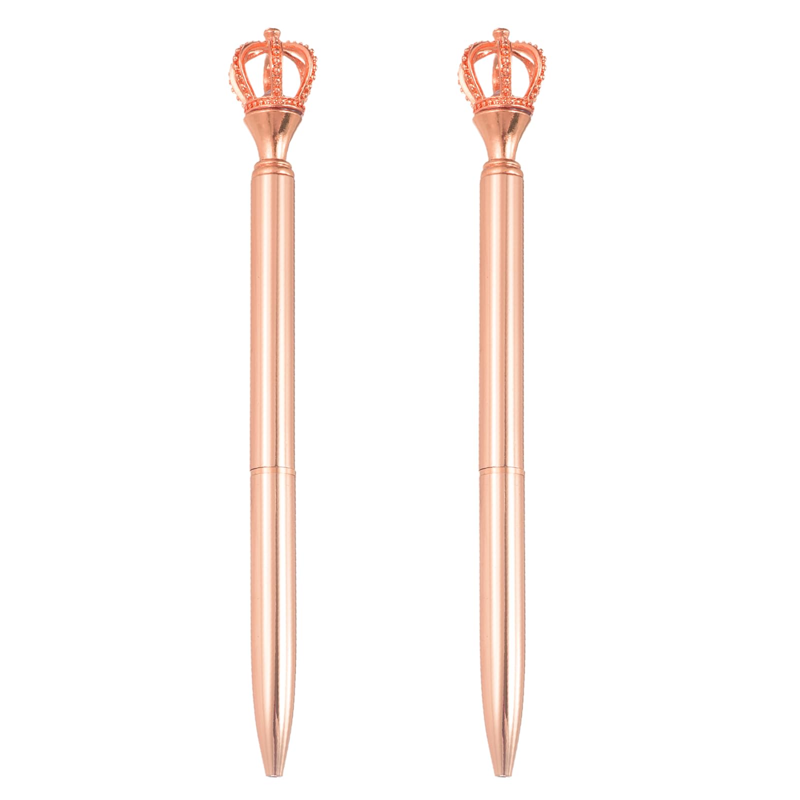 PATIKIL Crown Ballpoint Pen, 2Pcs Sparkling Bling Metal Pen with Crown Top Elegant 1.0mm Black Ink Ballpoint Refillable for Office Business Wedding Party Birthday Gift, Rose Gold